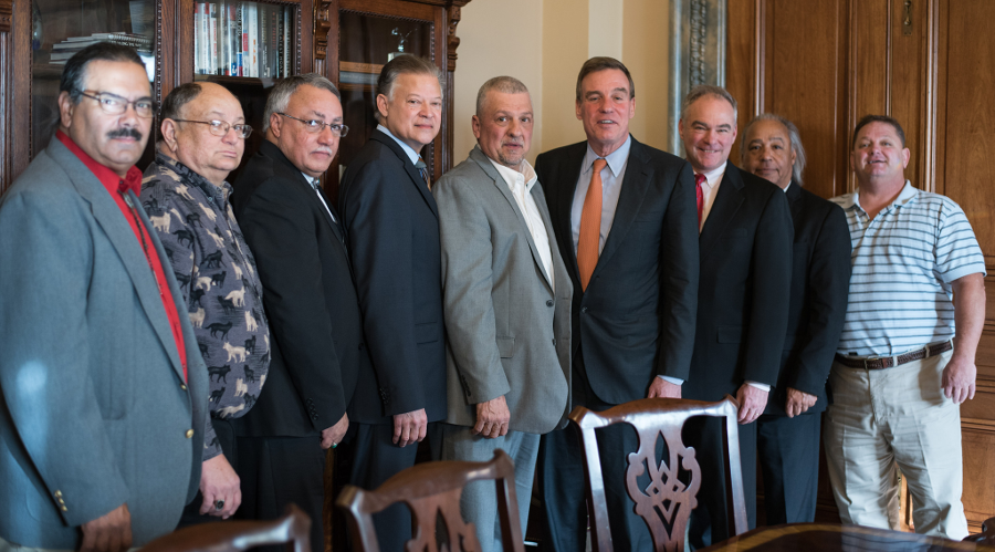 leaders of the Chickahominy, Eastern Chickahominy, Upper Mattaponi, Rappahannock, Monacan, and Nansemond tribes, Virginia Indian Tribal Alliance for Life, and Senators Kaine and Warner in 2018