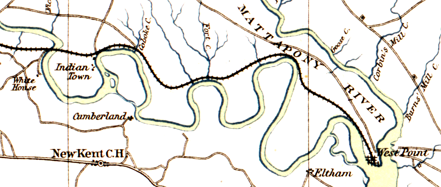 prior to the Civil War, the Richmond and York River Railroad built its line across the lands of the Pamunkey Tribe (Indian Town) to connect Richmond to the deeper port at West Point