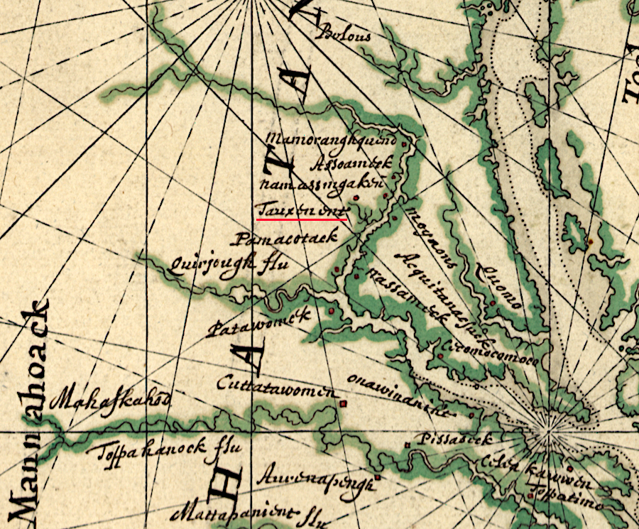 the Taux/Moyumpse/Dogue lived along the shoreline of the Potomac River, in what today are Prince William and Fairfax counties