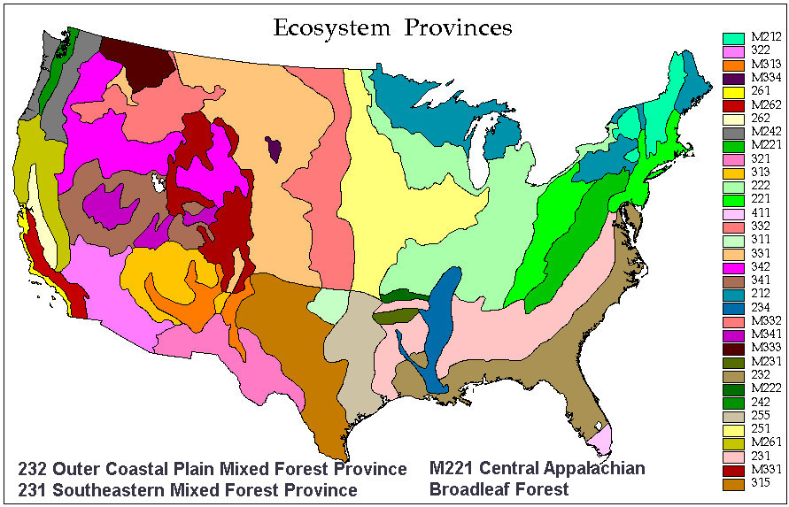 Virginia includes three provinces within the ecoregions defined by Robert Bailey in 1995