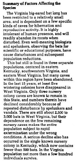 Federal Register Notice proposing designation of critical habitat for Virginia Big-eared Bat, in 1979