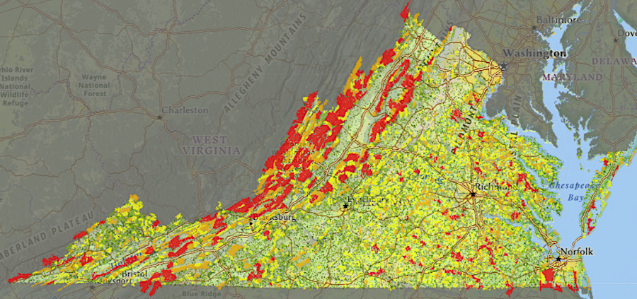 the Virginia Natural Landscape Assessment identifies ecological cores of forests, marshes, dunes and beaches with at least 100 acres of continuous interior natural habitat
