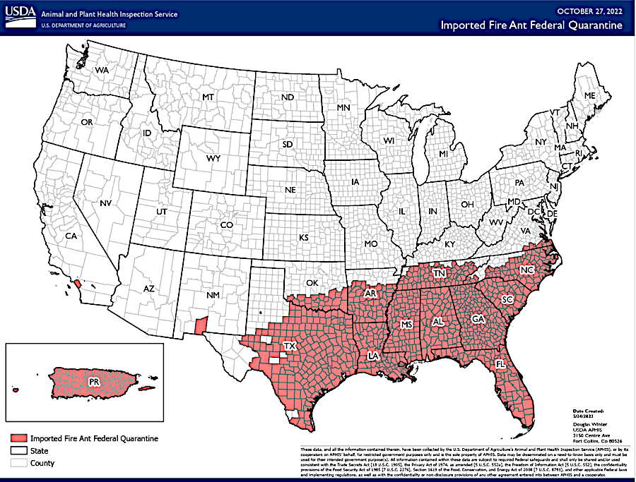Federal fire ant quarantine updates occur after Virginia acts to expand its boundaries