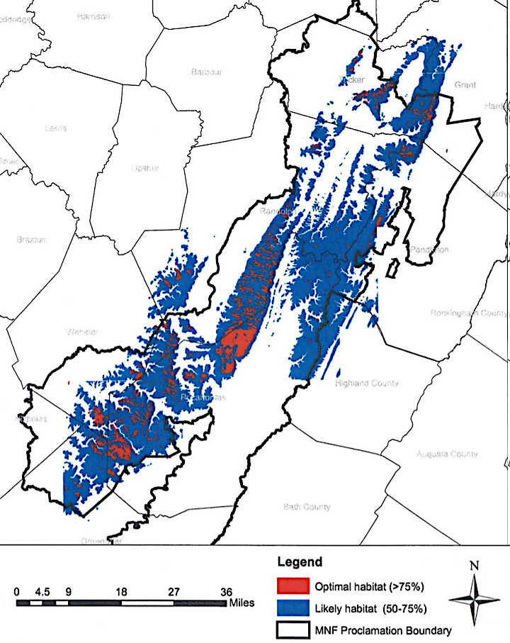 identifying preferred habitat in the Monongahela National Forest (MNF) was an essential step in recovery of the Virginia northern flying squirrel subspecies