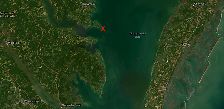 a stranded manatee was rescued from a pound net near Windmill Point (red X) on August 27, 2023