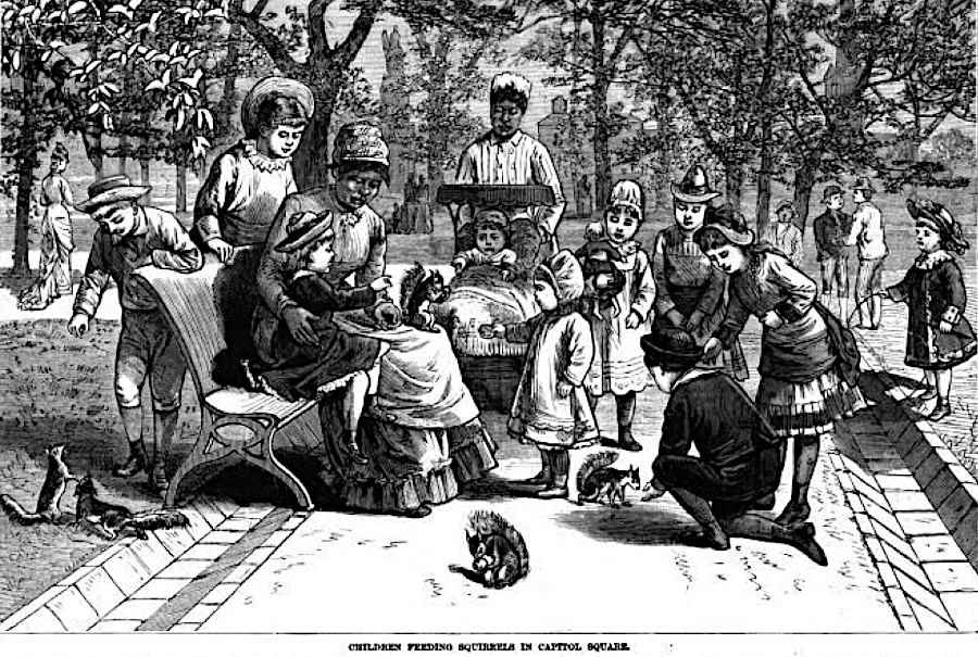 feeding the squirrels in Capitol Square has been a tradition in Richmond since the 1880's