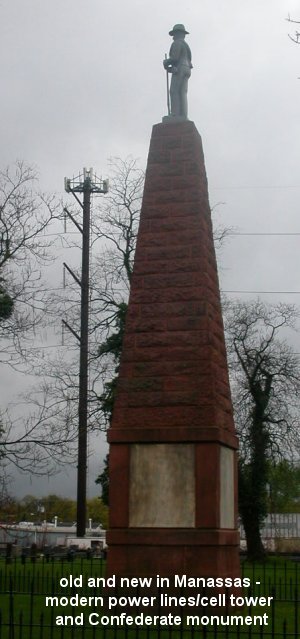 cell tower near monument to Confederate soldiers at Manassas cemetery