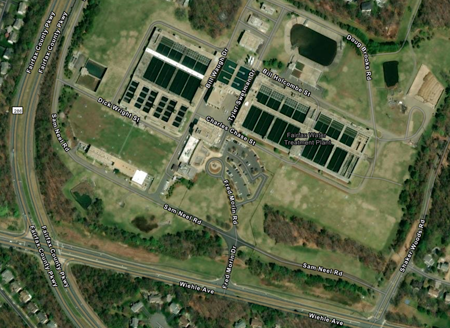 the Corbalis Treatment Plant is next to Herndon, nearly five miles south of the water intake in the Potomac River