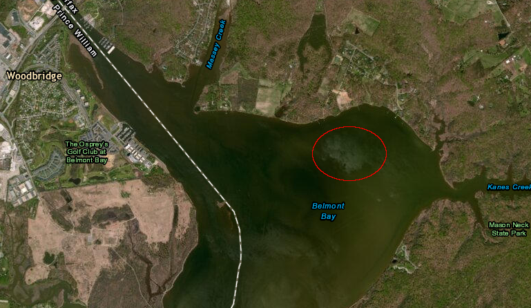 the island at the mouth of the Occoquan River has disappeared due to erosion