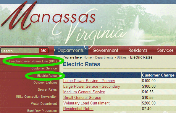 government-supplied utilities in City of Manassas