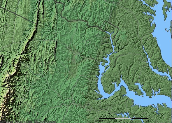shaded relief of Northern Virginia