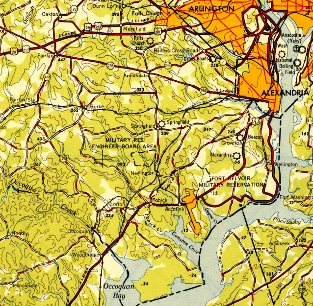 roads from DC to Occoquan, prior to construction of Shirley Highway (I-95)