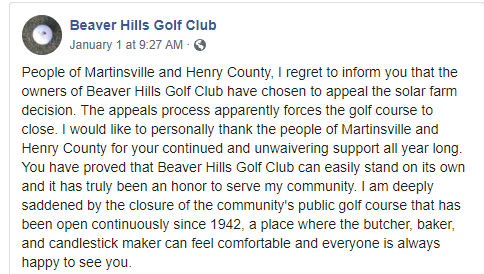 Beaver Hills Golf Course closed at the end of 2020
