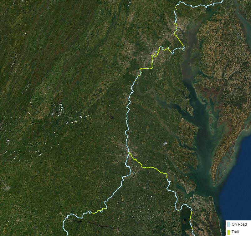 the East Coast Greenway has two routes in Virginia, south of Richmond