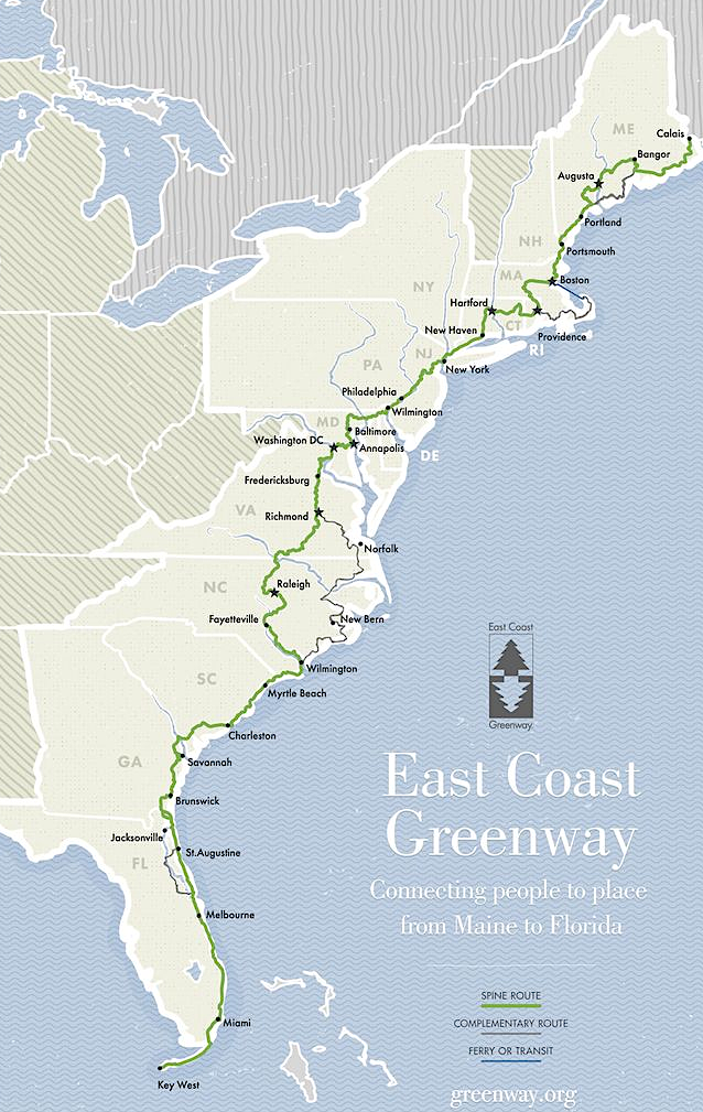 the East Coast Greenway is intended to connect Calais, Mane with Key West, Florida