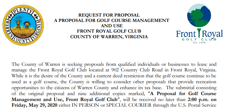 Warren County tried again in 2020 to find someone willing to offer recreational activities at the Front Royal Golf Course, with no cost to the county