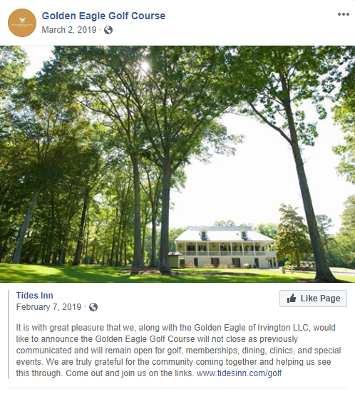 The Tides Inn closed the Golden Eagle in 2018, but it re-opened with local support in 2019