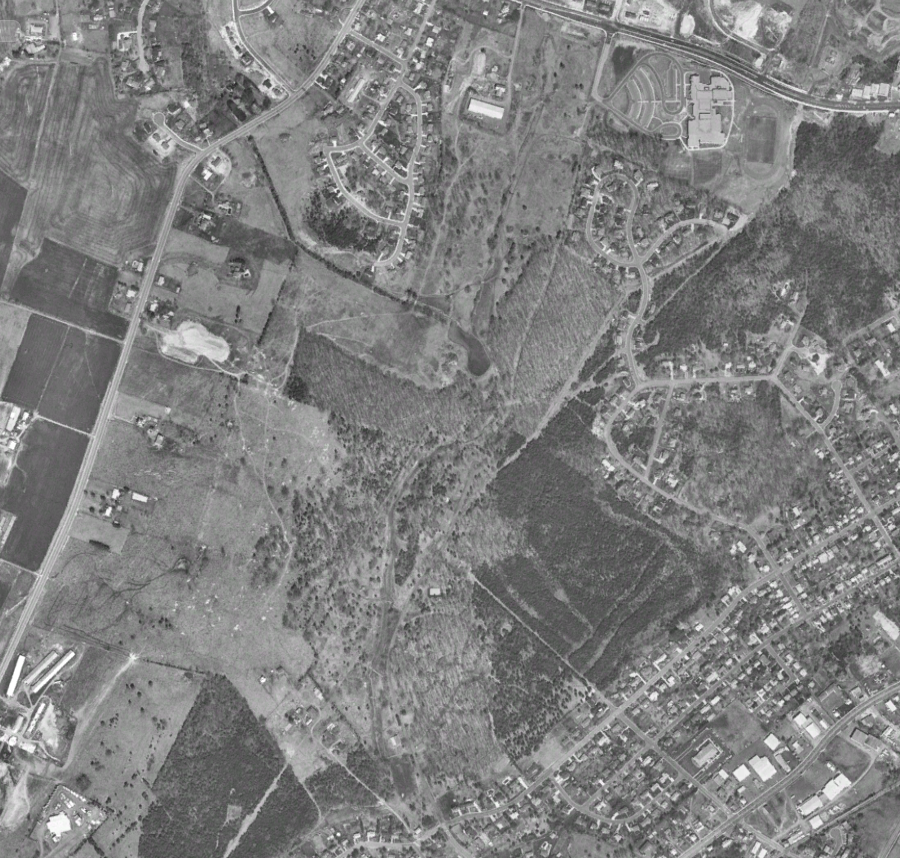 site of Harrisonburg's Heritage Oaks Golf Course in 2000 (beore construction) and 2017