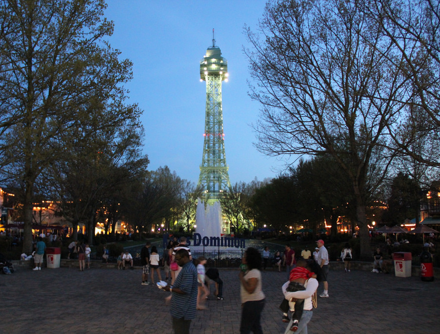 a replica of the Eiffel Tower in Paris is a signature landmark of the Kings Dominion amusement park near Ashland