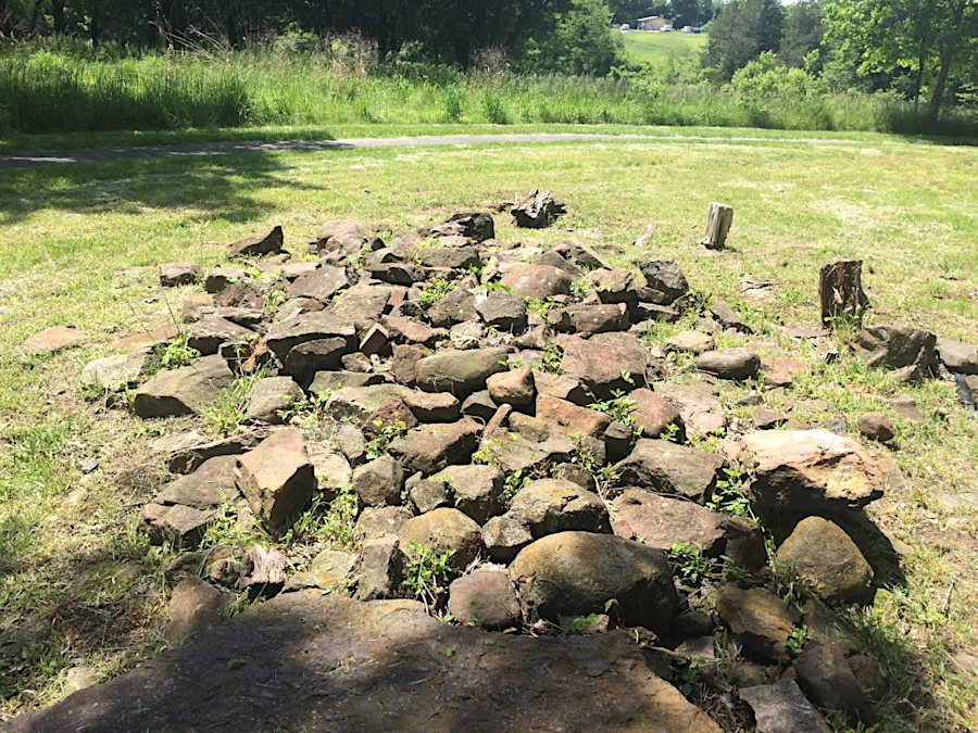 diabase and sandstone blocks, remnants of chimney/foundation of slave quarters at farm occupied by Brawner family in 1862