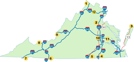 Virginia has located welcome centers where major highways first cross into the state - except for I-95 in Northern Virginia