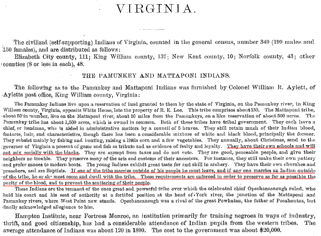 1890 Census report on Virginia Indians
