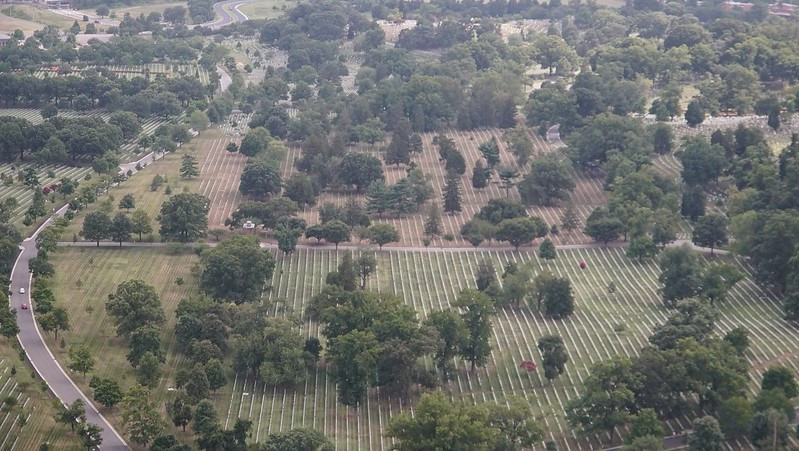the alignment of graves in Arlington National Cemetery is linear, largely independent of the local topography