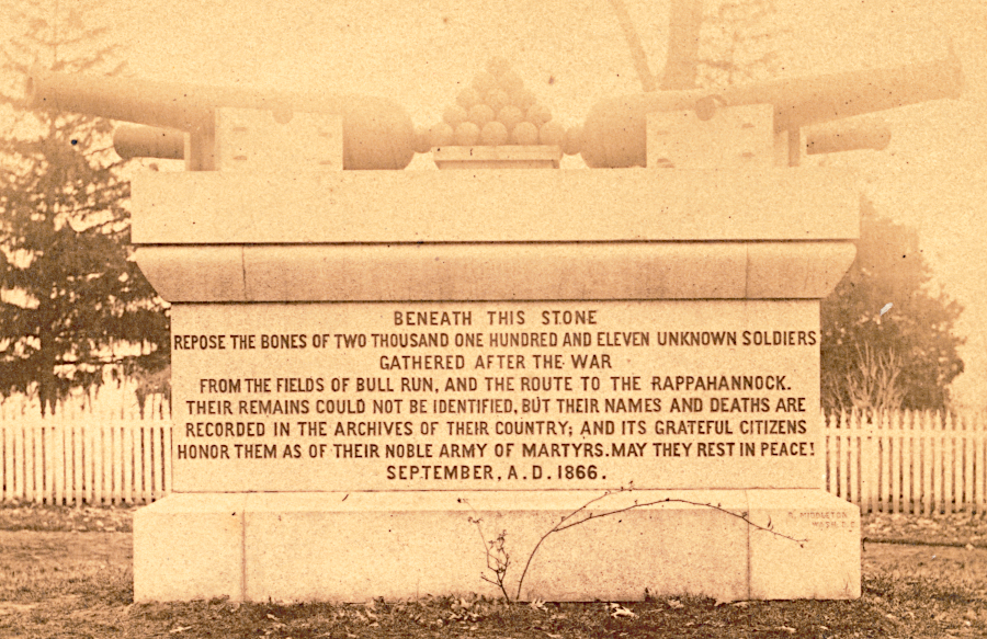 unidentified Union soldiers were reburied at Arlington Cemetery in 1866