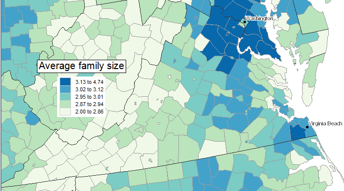 average family size in different Virginia jurisdictions