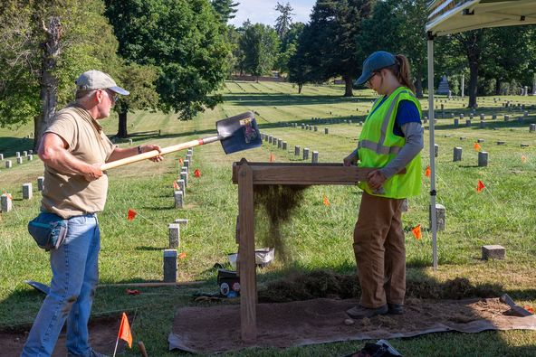 in 2021, the National Park Service searched for a site in Fredericksburg National Cemetery for burial of remains of Civil War soldiers discovered in 2015