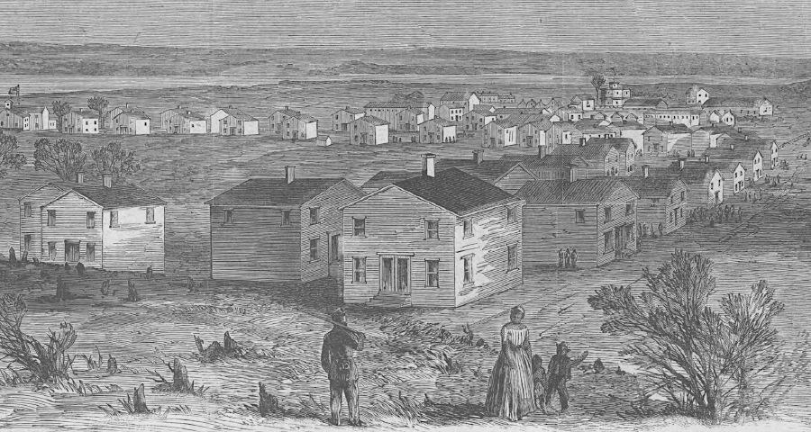 the 1864 sketch in Harper's Weekly of Freedman's Village presented an almost-empty community