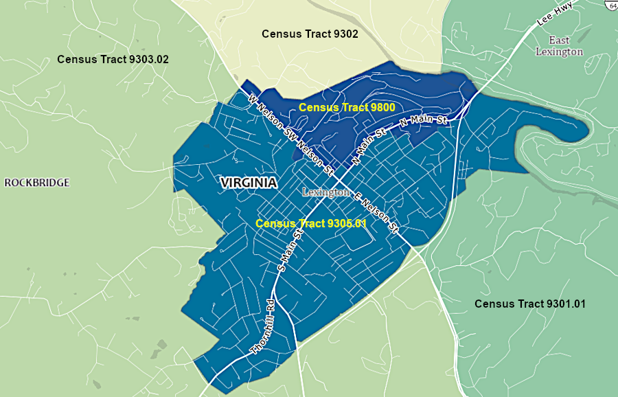 the City of Lexington is divided into two Census tracts