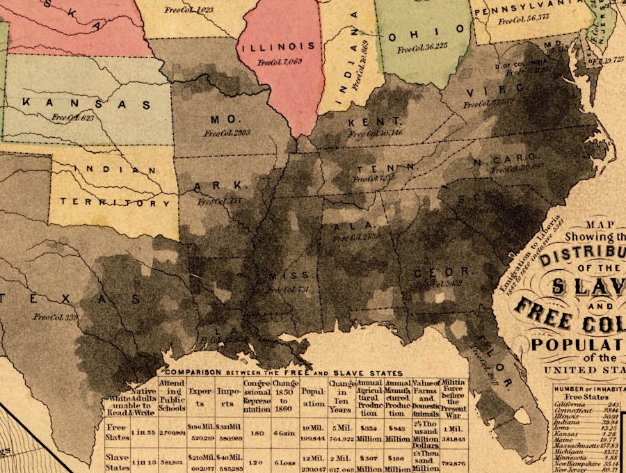 in 1860, there were fewer enslaved people in western Virginia, North Carolina, and Texas, and also in eastern Kentucky and Tennessee Virginia counties