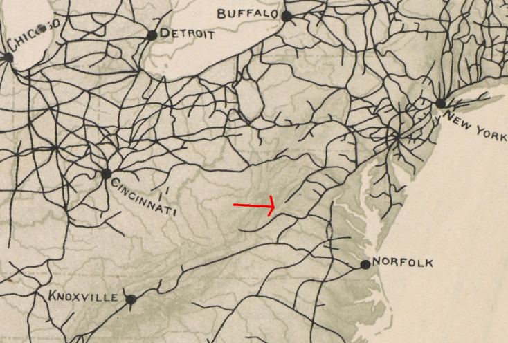 in 1870, Alexandria was connect to Bristol on the east side of the Blue Ridge by railroad - but on the west side of the mountains, there was still no rail line connection through the Shenandoah Valley linking Winchester to Staunton, or connecting Staunton to Tennessee