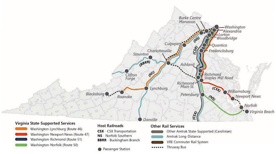 Amtrak trains in Virginia, operating in 2021