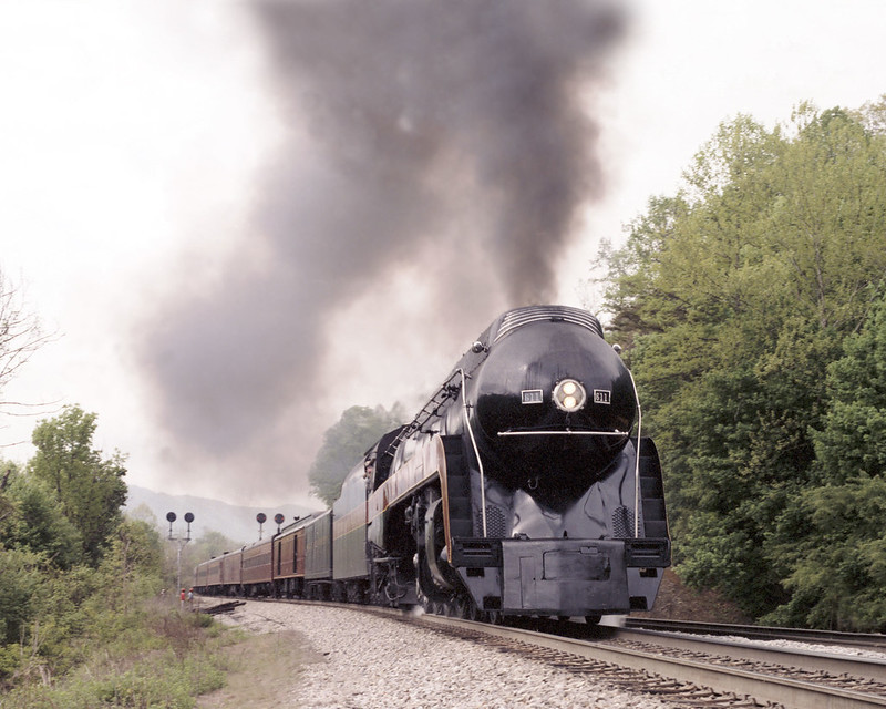 the J Class #611 steam locomotive, built in Roanoke by the Norfolk and Western Railway in 1950, still pulls tourist trains in Virginia