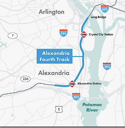 the fourth track adds capacity between Long Bridge to west of Alexandria Union Station (RO to AF junctions), reducing conflicts between freight and passenger trains