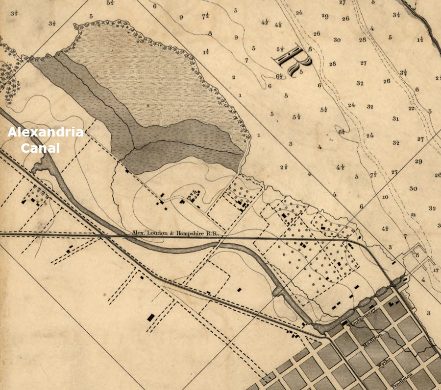 the Alexandria, Loudoun and Hampshire Railroad crossed over the Alexandria Canal, a competitor for freight traffic