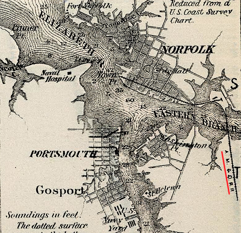 the Atlantic, Mississippi & Ohio Railroad carried freight from Bristol to a wharf at Town Point in Norfolk