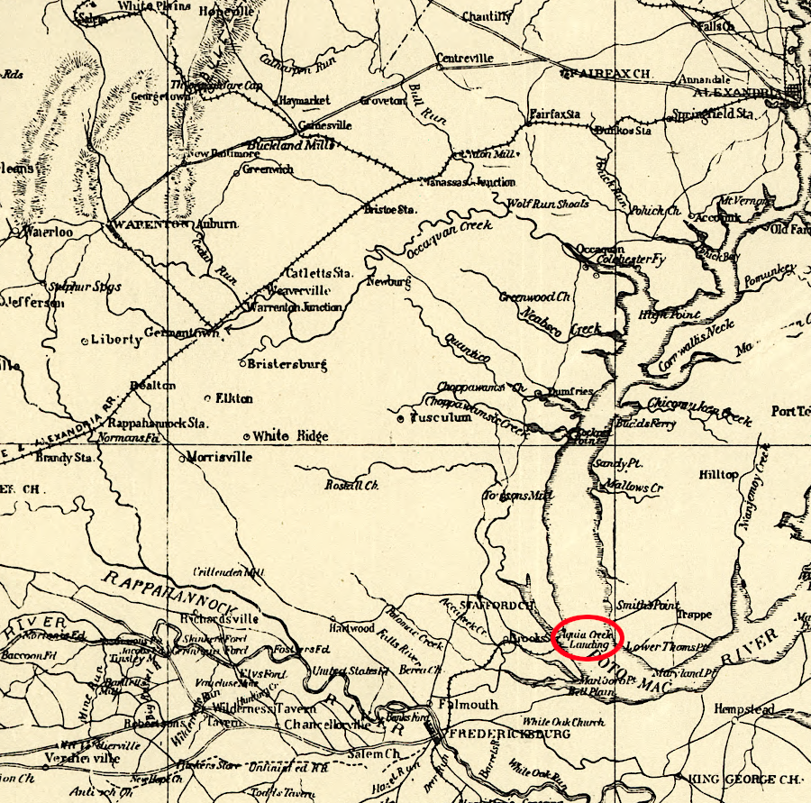 the Richmond, Fredericksburg, and Potomac Railroad ended at Aquia Creek until 1872