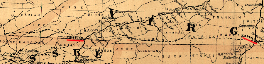 the Norfolk and Great Western Railroad proposed building track west from Portsmouth, past Danville and Bristol, to Cumberland Gap