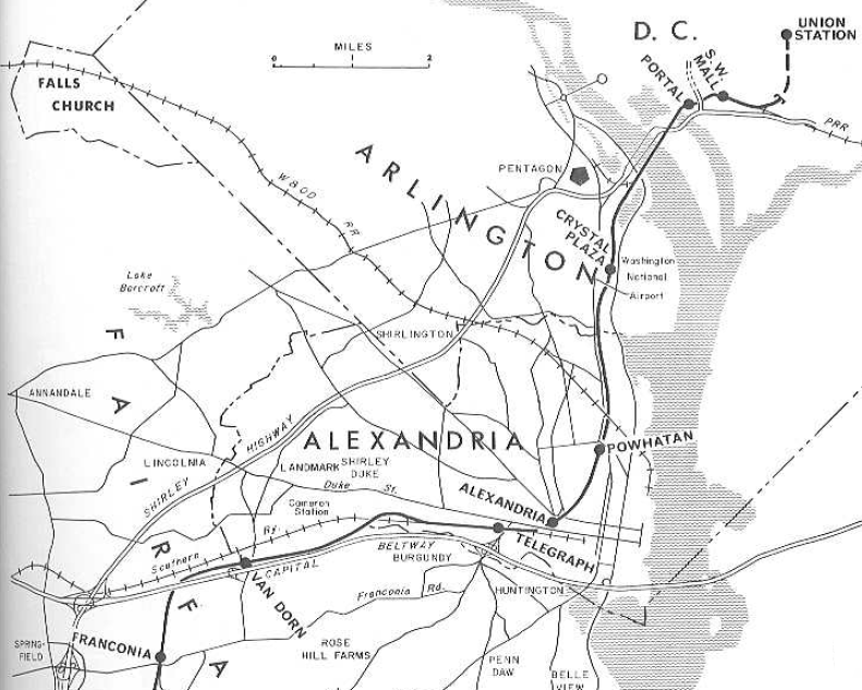a 1967 study examined the potential of commuter rail service by the Richmond, Fredericksburg and Potomac (RF&P) railroad between Union Station and Franconia, with trains stored at Woodbridge and used for weekend trips to Richmond