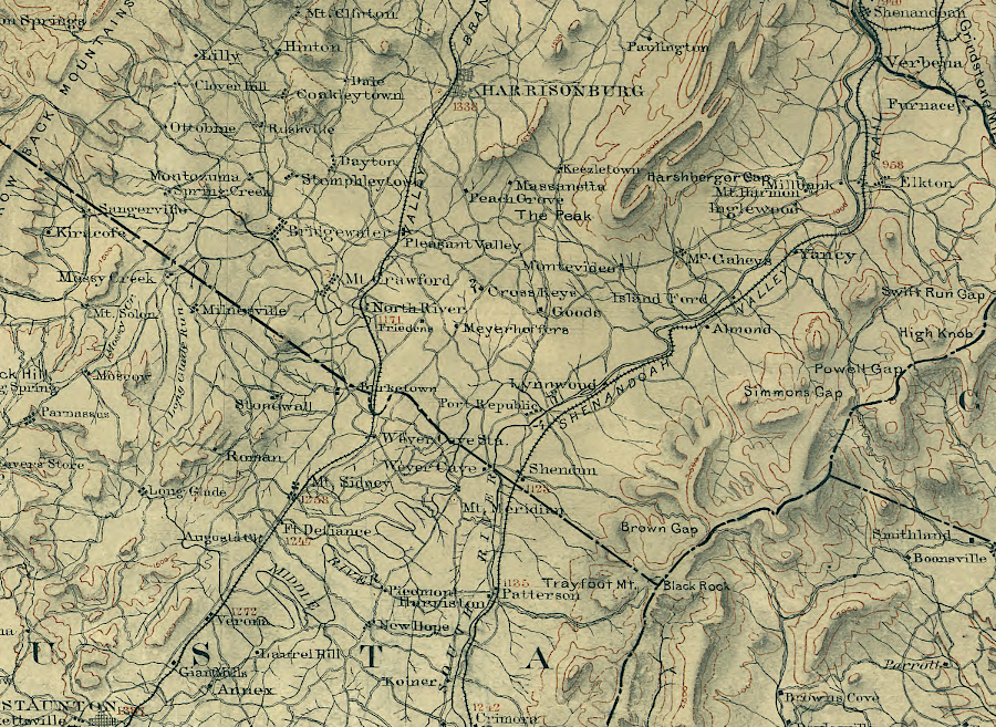 the Shenandoah Valley in 1894, two years before the Chesapeake and Western Rail Road built track from Harrisonburg to Elkton