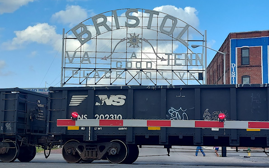 in 2023, only freight trains blocked traffic on State Street in Bristol