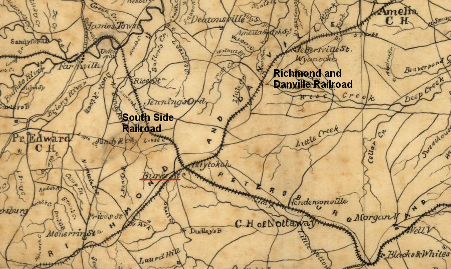 prior to the Civil War, the South Side Railroad crossed the Richmond and Danville Railroad at Burke Station