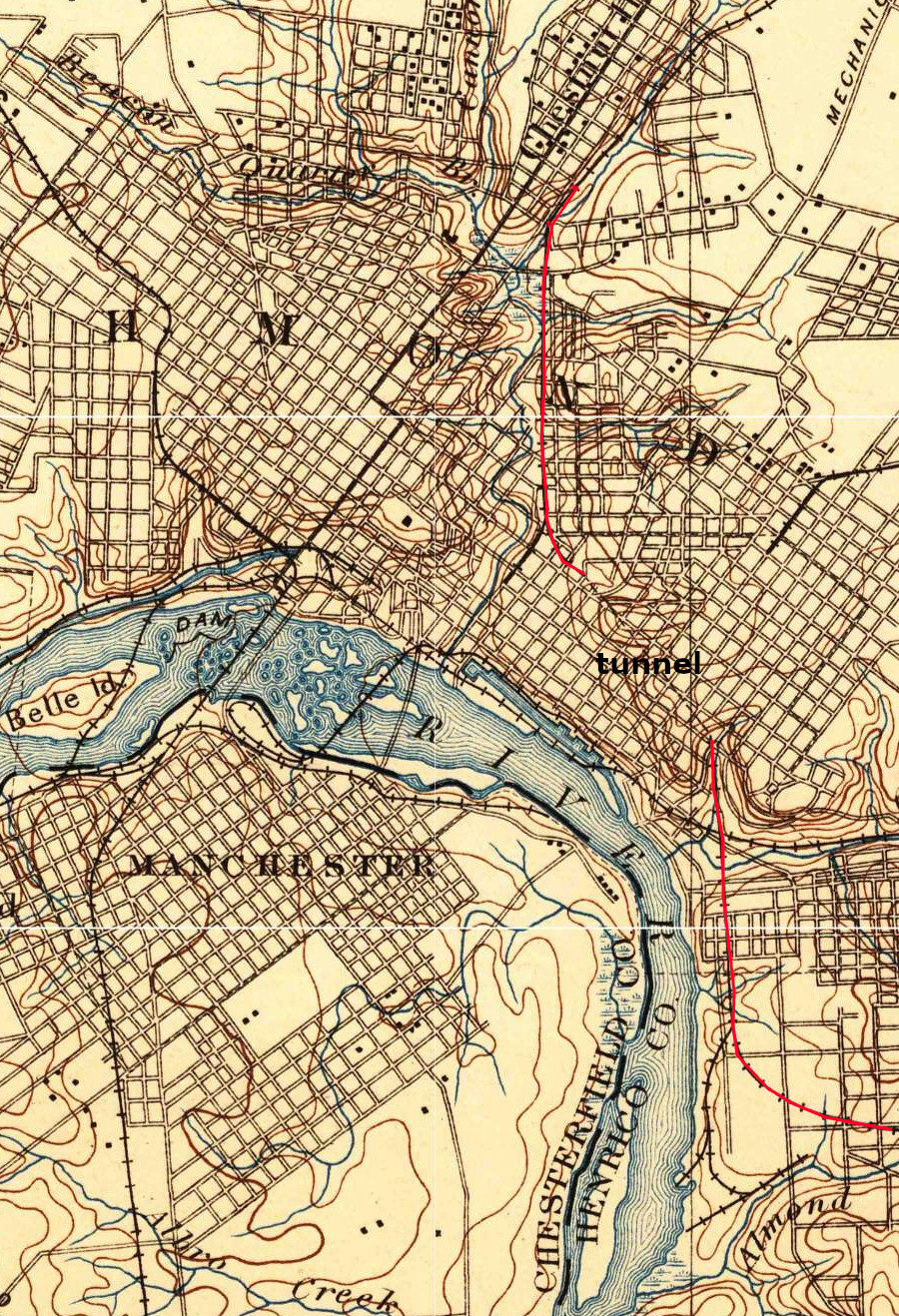 the Chesapeake & Ohio Railway built a tunnel through Church Hill to access the docks on the James River downstream of Rocketts Landing