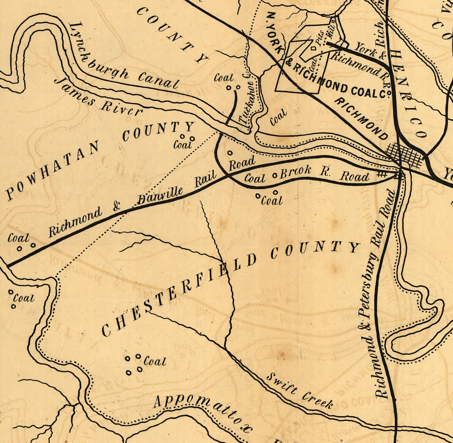 coal in Chesterfield County was transported to market by wagon, canal boat, and railroad