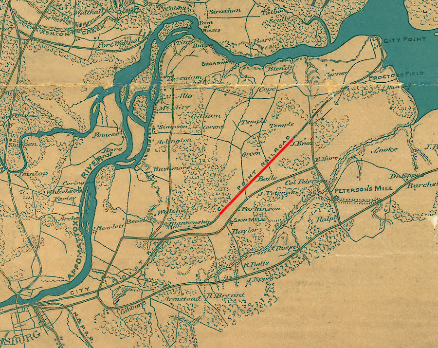 the City Point Railroad crossed through farmland and timberland
