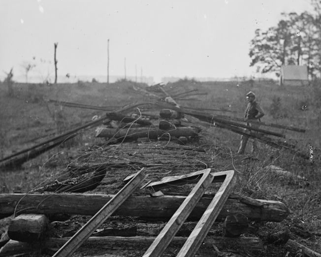 Civil War soldiers blocked rail transport by ripping up rails, then using ties and trees to heat and bend the rails to block quick reinstallation