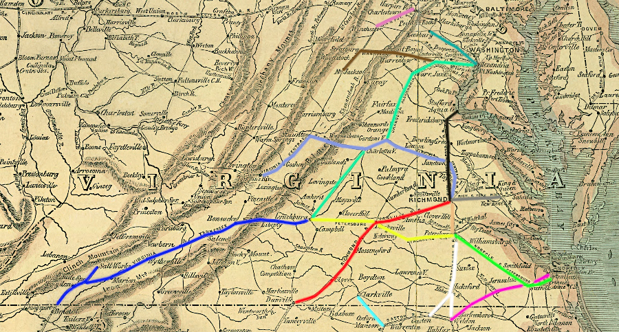 1861 railroad network in Virginia